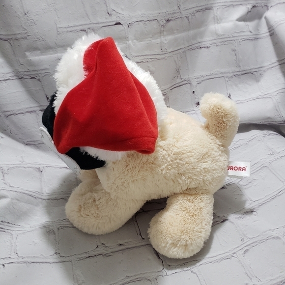 Aurora Mastiff Dog Plush 9-inch Stuffed Animal Christmas Santa Hat Year 2018 Tan - Picture 3 of 8
